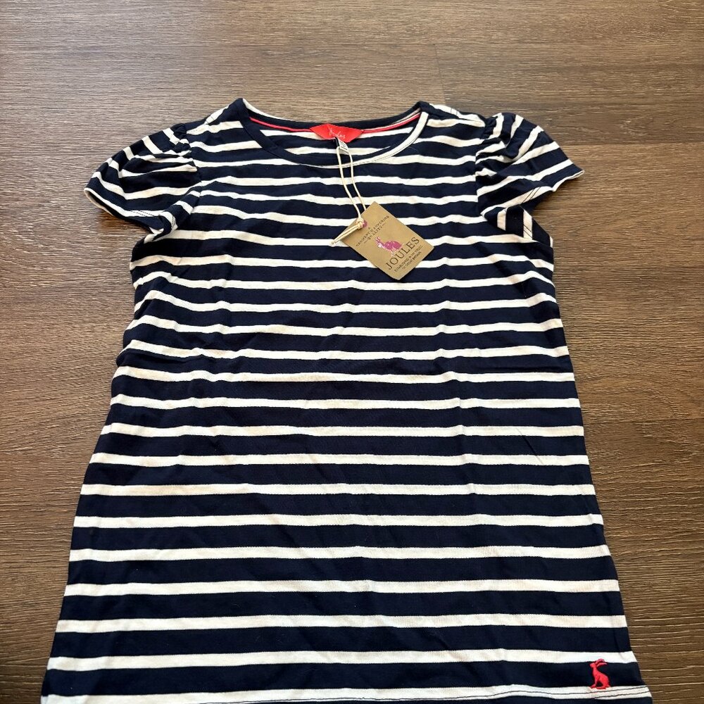 Joules navy and white puff short sleeve girls tshirt size 9-10